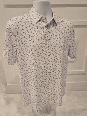 Hogan White Polo with Red & Blue Martini Motif